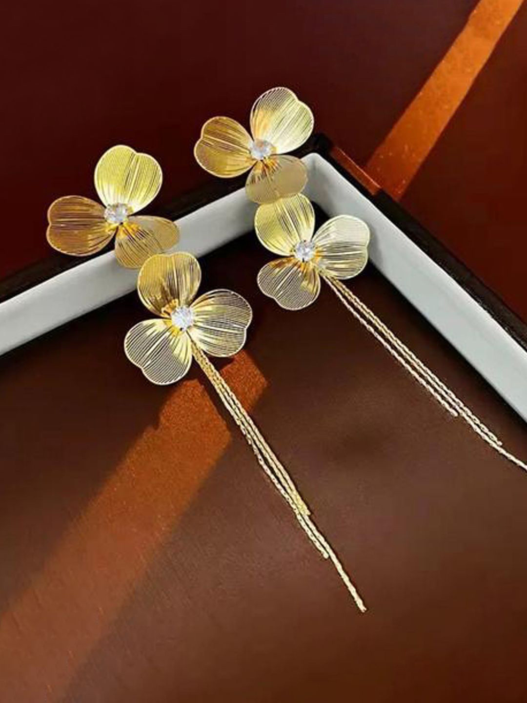 styledose Sterling Silver Korean Artificial Stones Studded Floral Drop Earrings