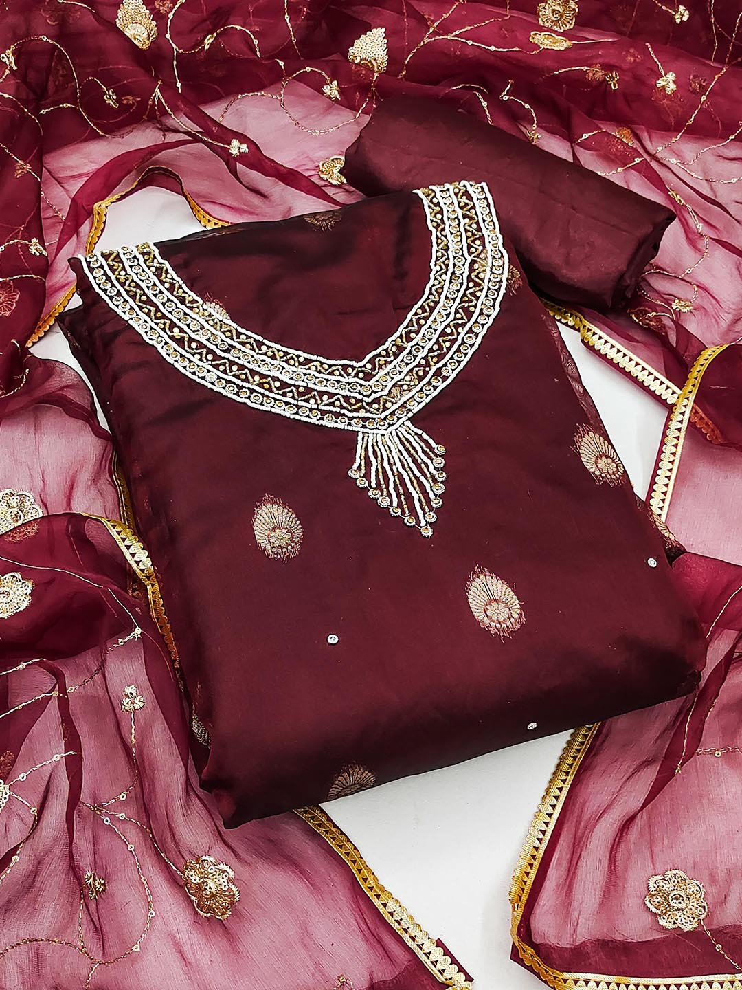 SAINOOR Woven Design Jacquard Semi-Stitched Dress Material