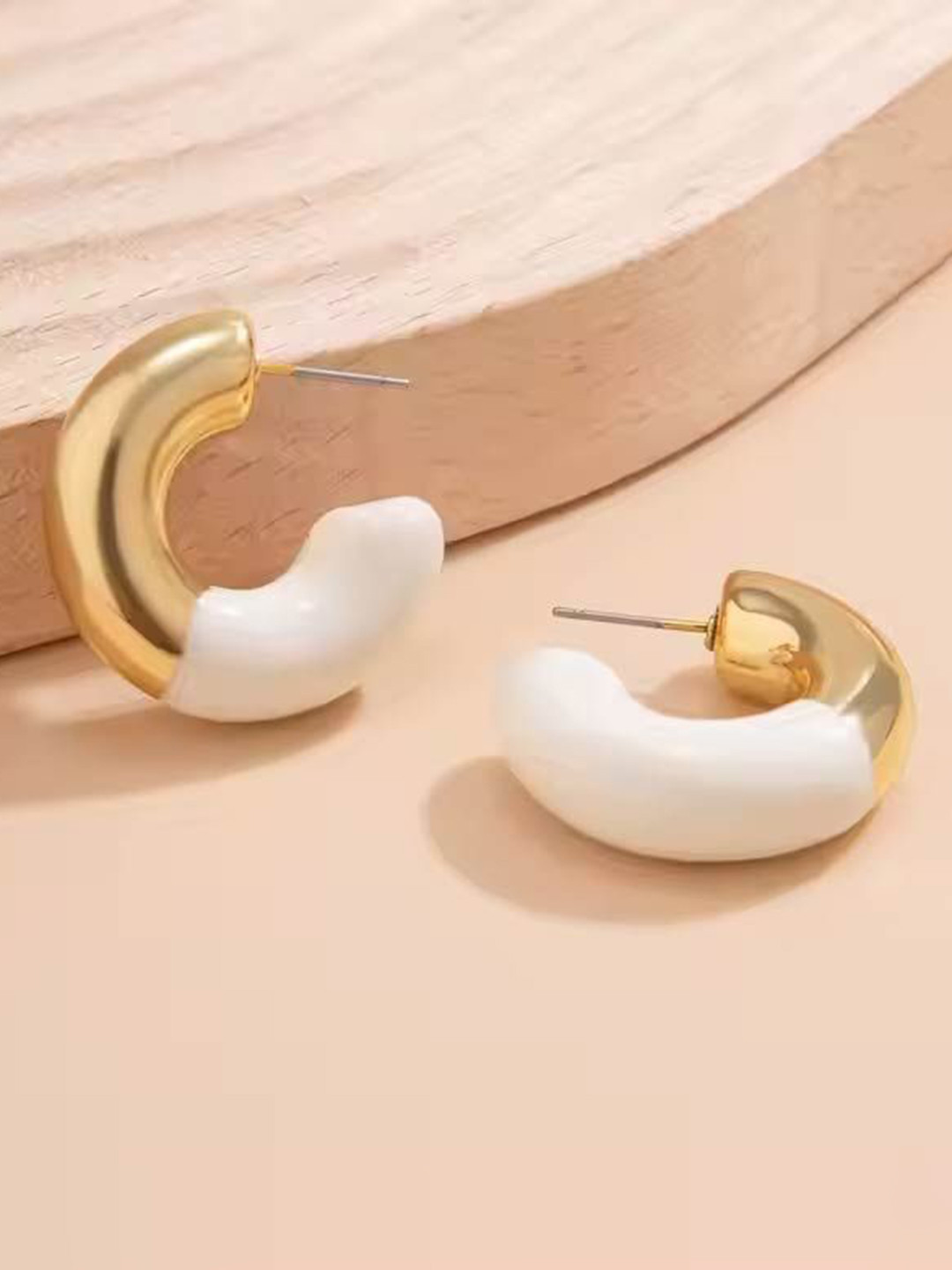 DKane Designs Stainless Steel Gold-Plated Crescent Shaped Half Hoop Earrings