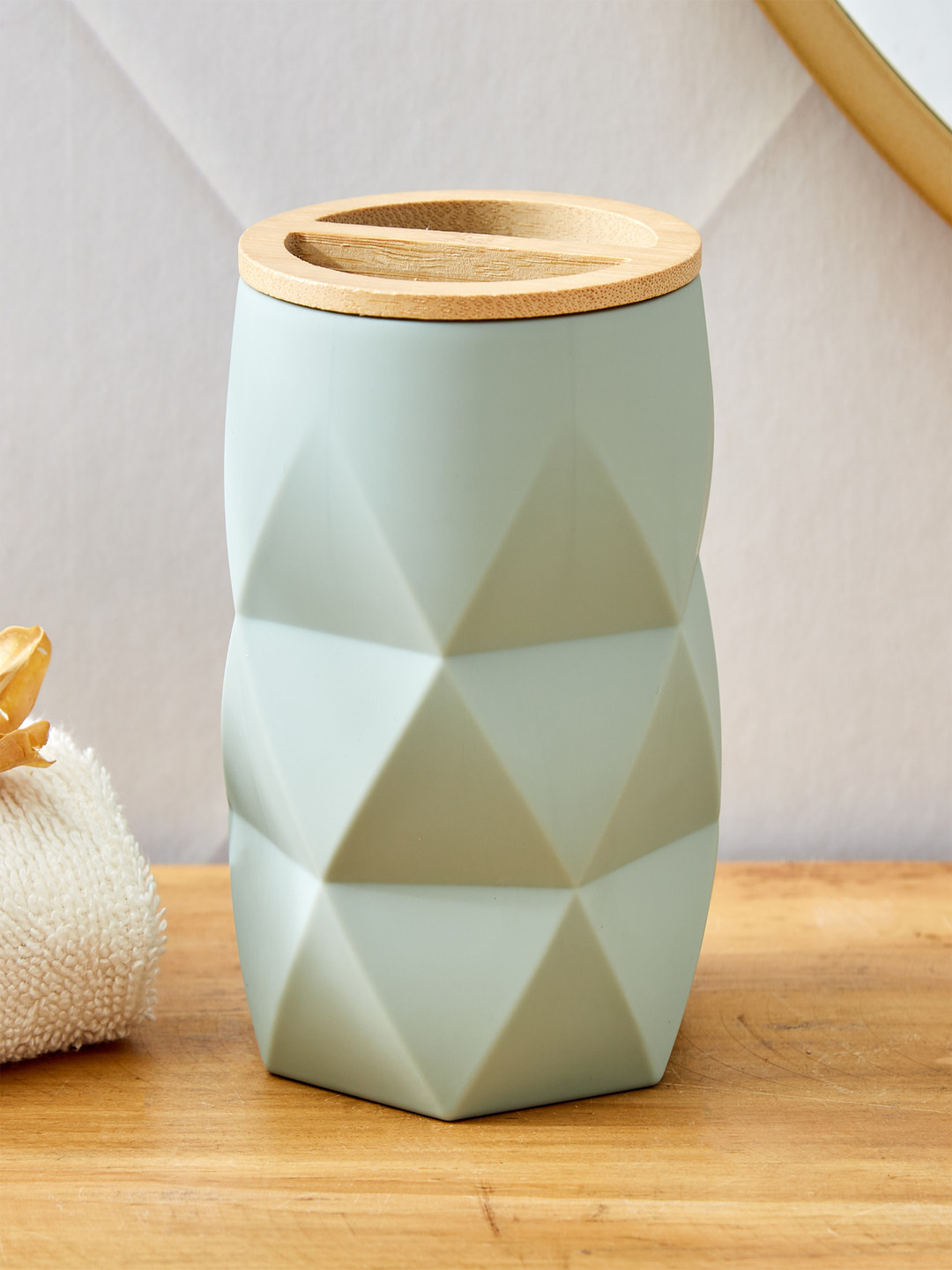 Home Centre Green & Beige Textured  Toothbrush Holder