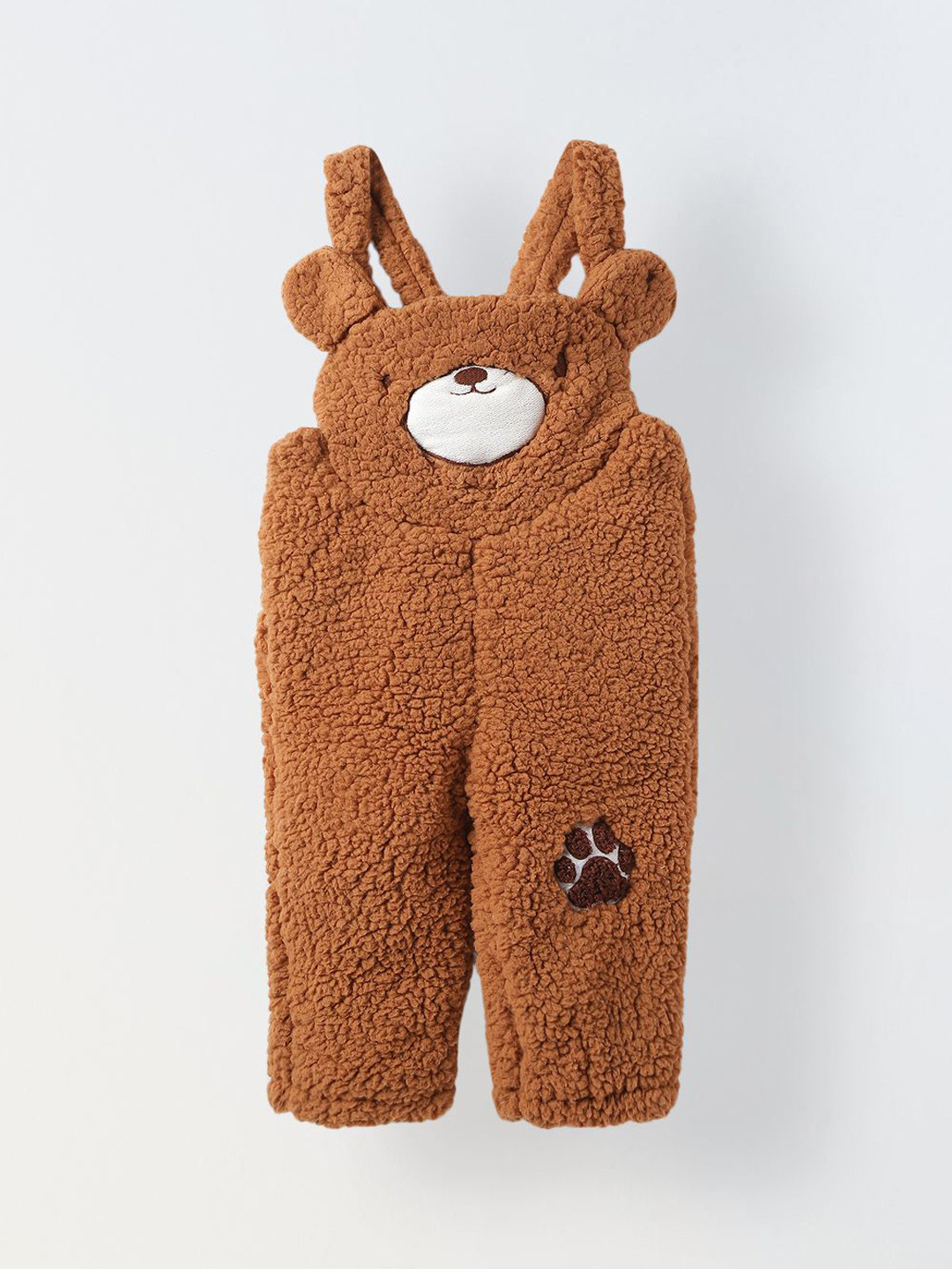 SPUNKIES Kids Fuzzy Bear Overalls Romper With Ear Detail - Soft & Cozy Animal Outfit