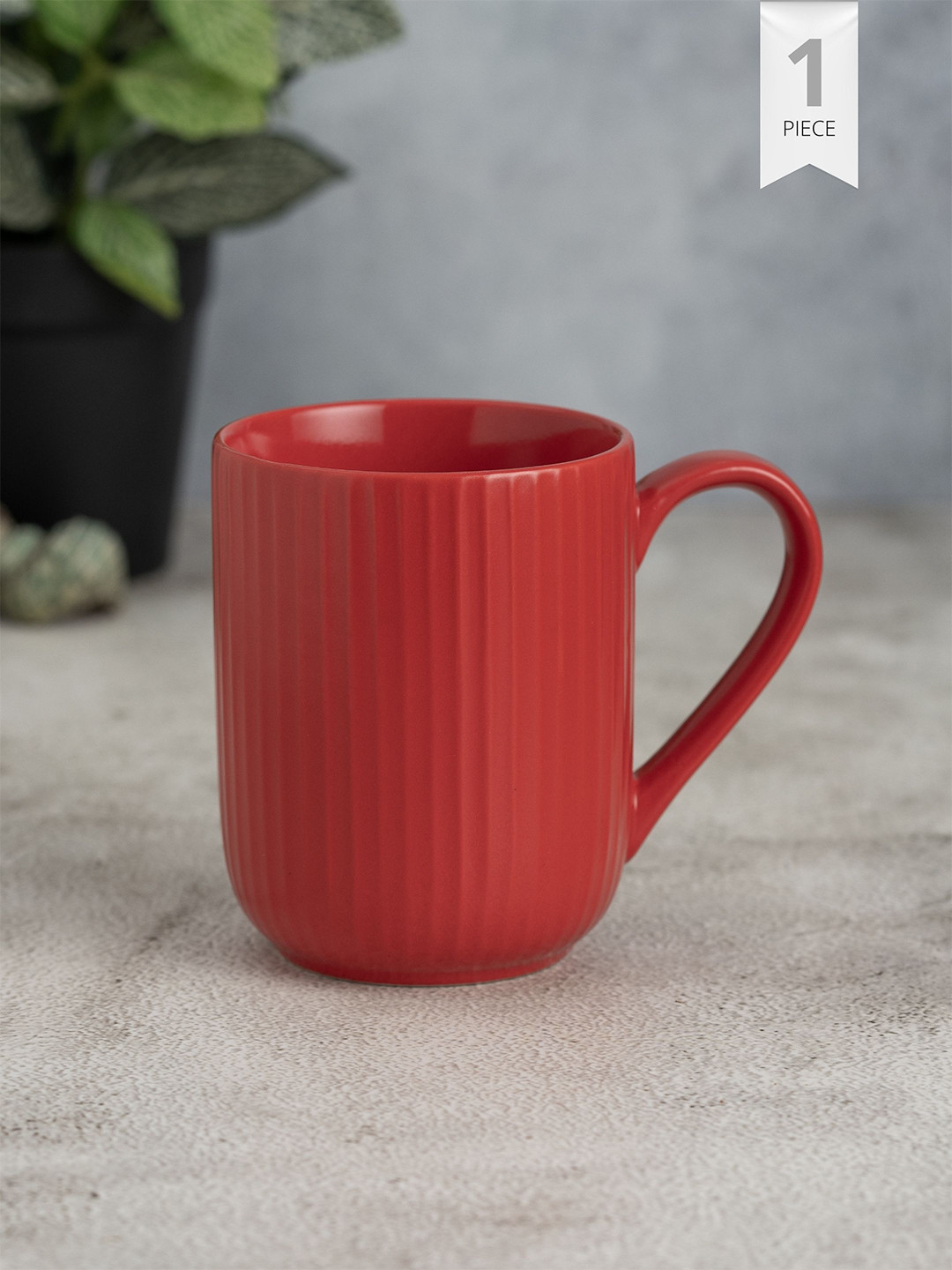 CLAY CRAFT Good Vibes Red Textured Ceramic Handmade Mug-360ml