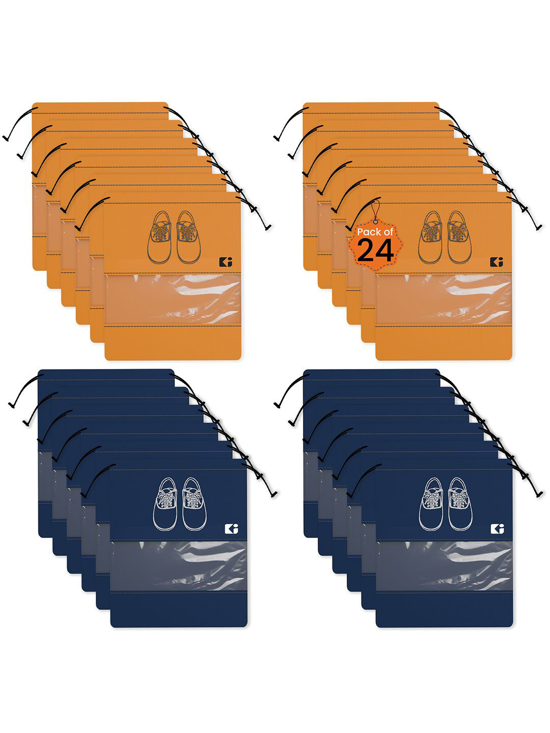 Kuber Industries Navy Blue Pack Of 24 Printed Non-Woven Fabric Shoe Cover Bags