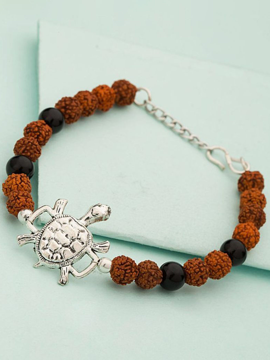 SANAA CREATIONS Unisex Silver-Plated Rudraksha Link Bracelet