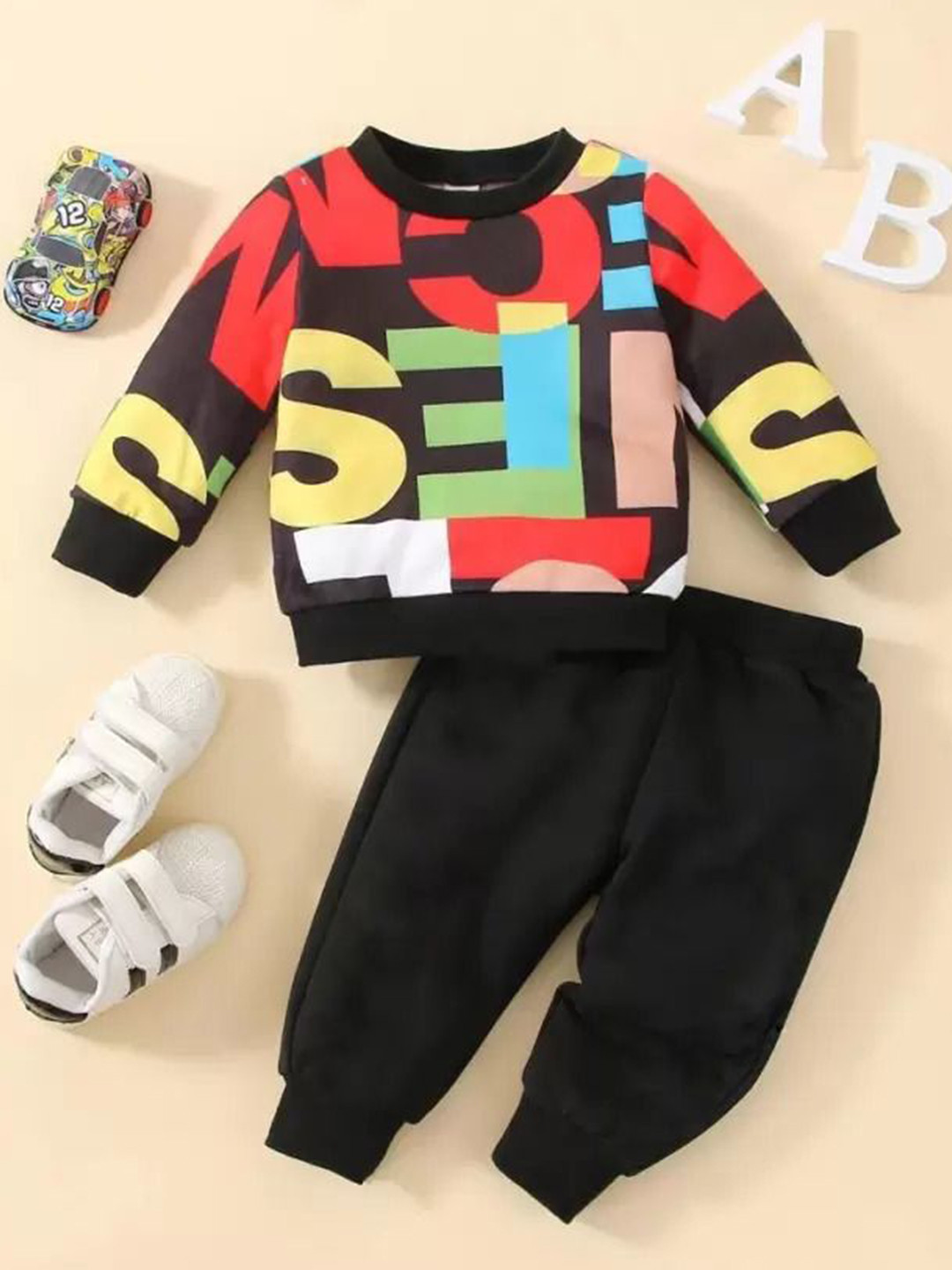 AVOVU Girls Typography Printed Round Neck Sweatshirt And Joggers