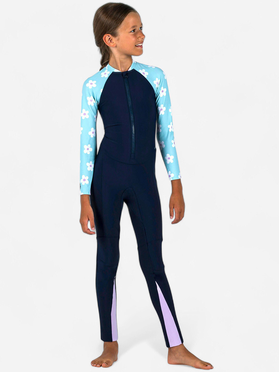 Decathlon NABAIJI - Girls Blue Front-Zip UV Protected Swimsuit with Full Coverage