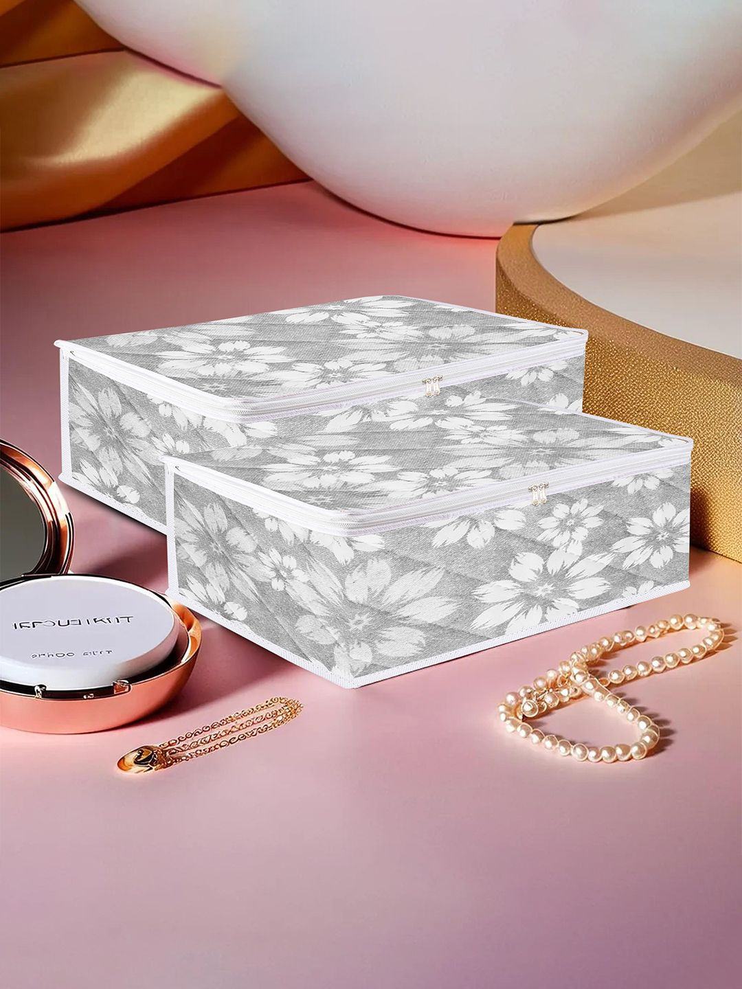 Kuber Industries Pack Of 2 Grey Waterproof Flower Makeup Pouch