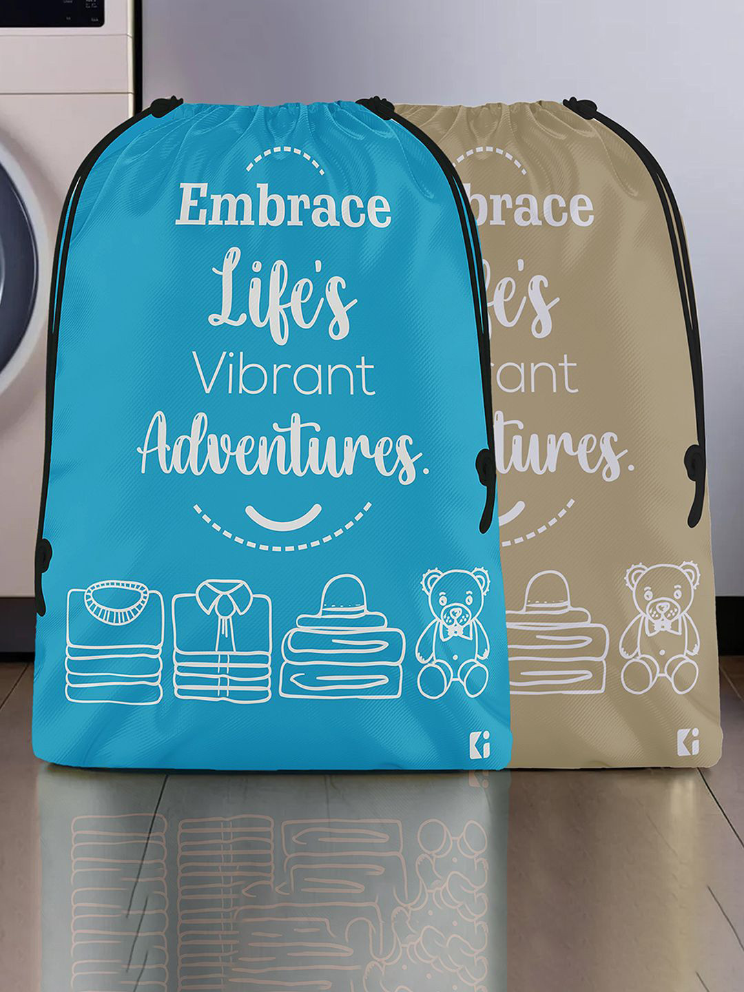 Kuber Industries Brown & Blue Pack Of 2 Printed Cloth Storage Bag For Travel