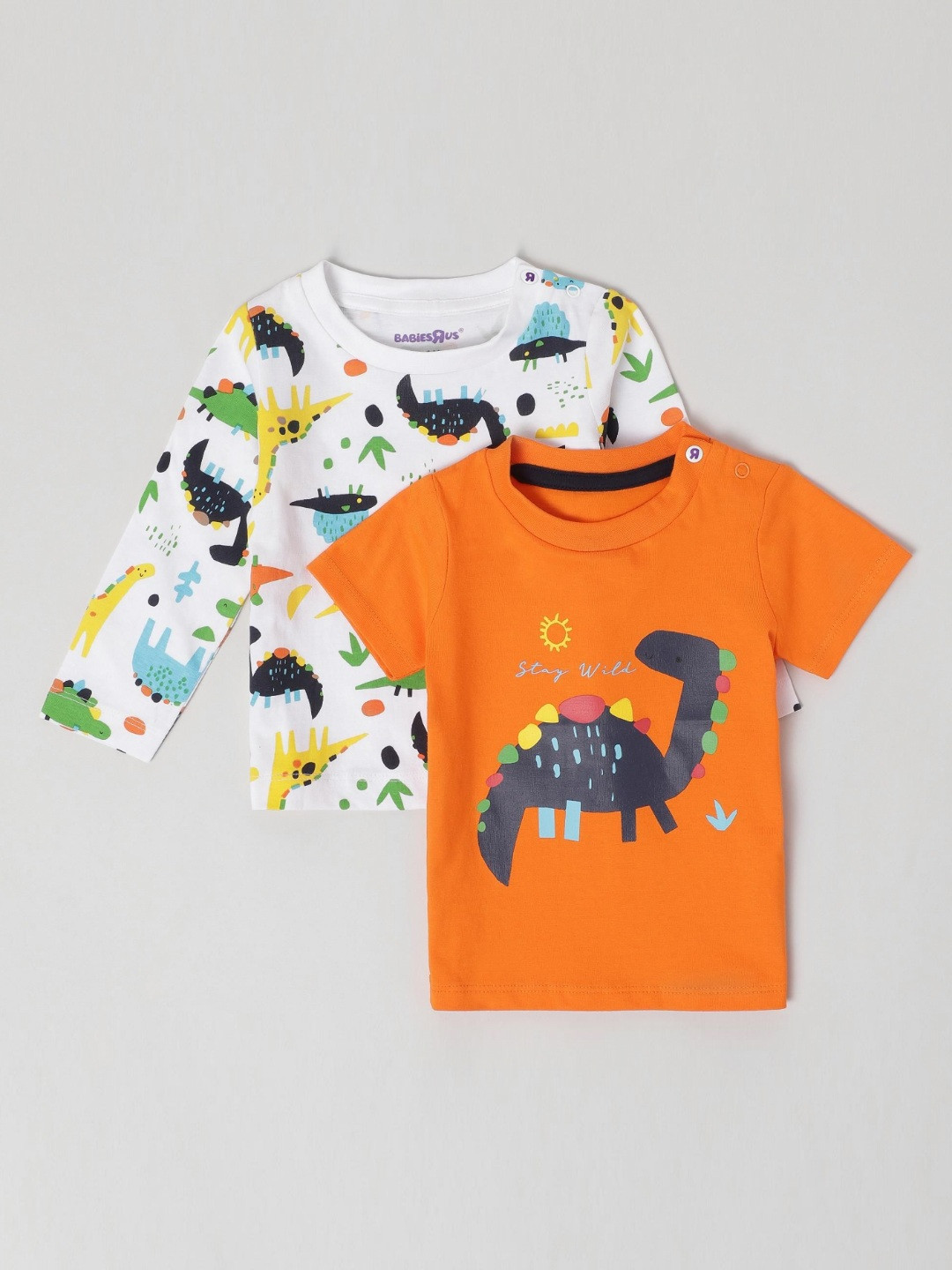 Babies R Us Boys Pack Of 2 Graphic Printed Round Neck Cotton T-shirts
