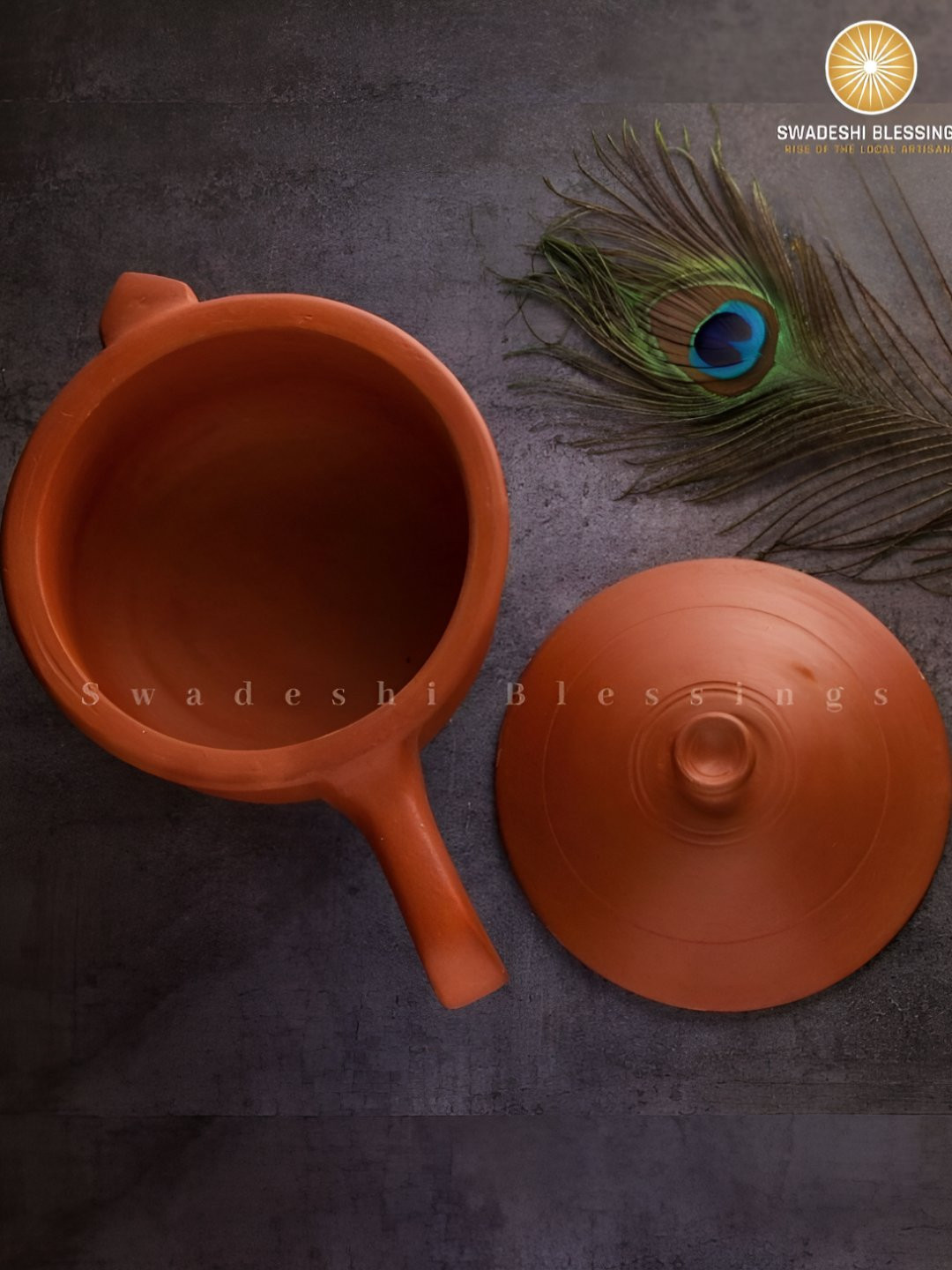Swadeshi Blessings Red Unglazed Clay Sauce Pan with Lid 1.5L