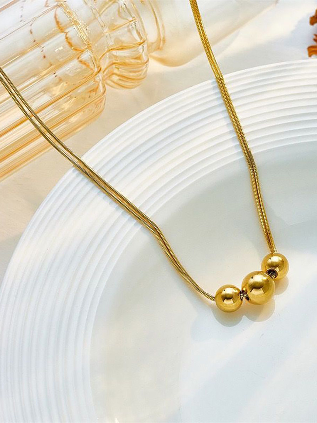 MEENAZ Stainless Steel Gold-Plated Beads Shaped Pendants With Chains