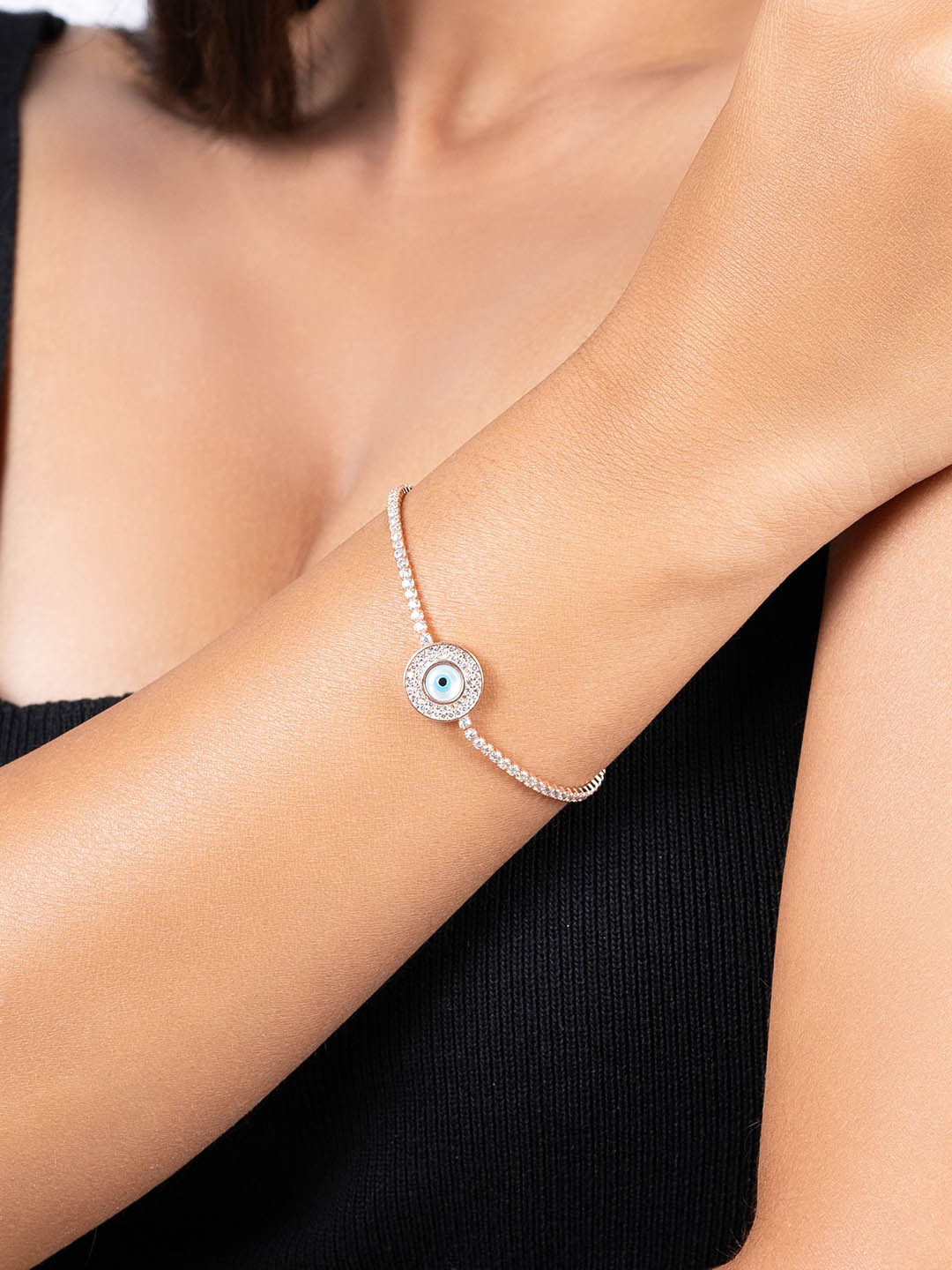 GLYTERS Radiant Gaze Sterling Silver Rose Gold-Plated Link Bracelet
