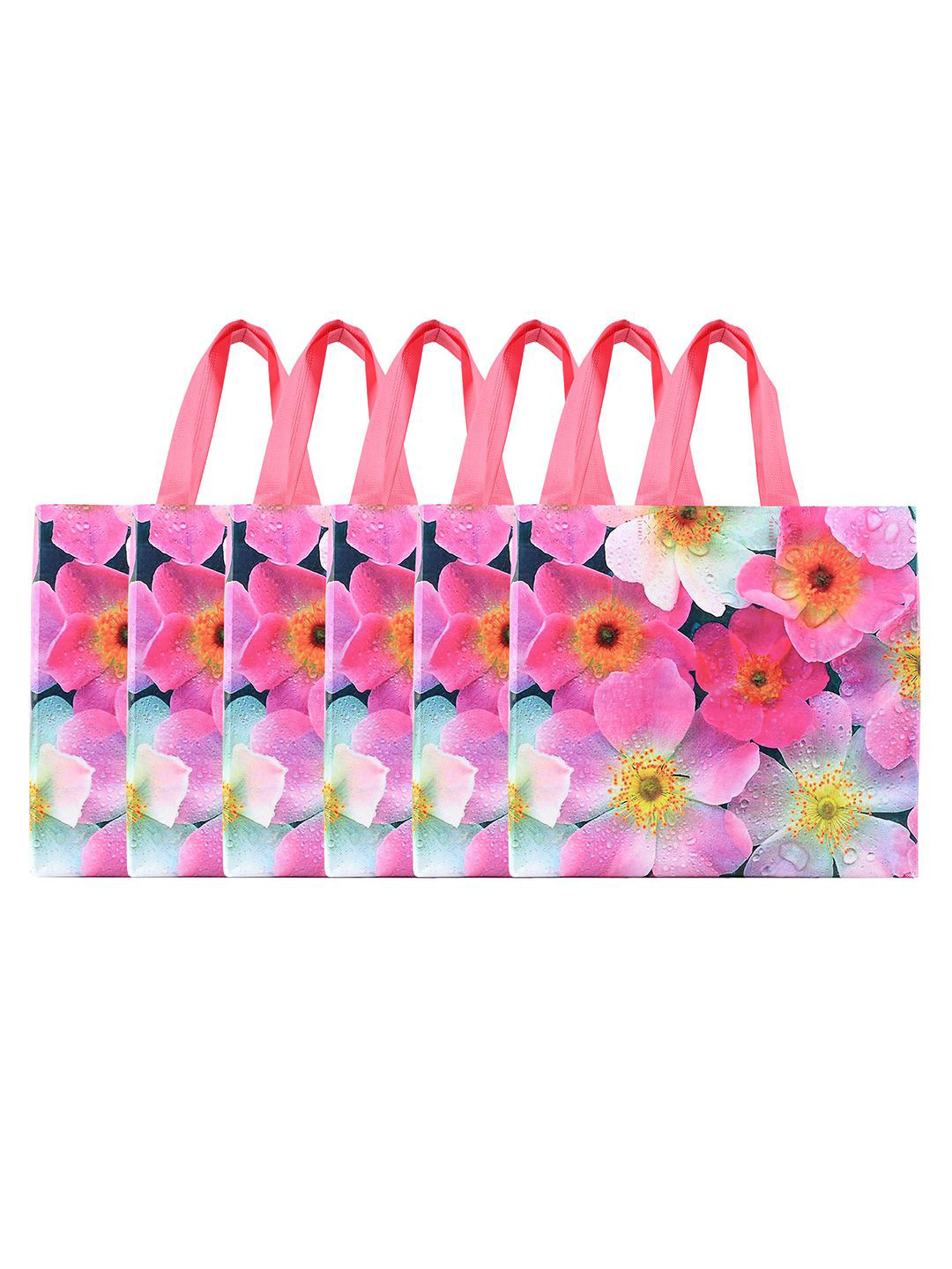 Kuber Industries Pack of 6 Non-Woven Shopping Bag Floral Printed Shopper Tote Bag