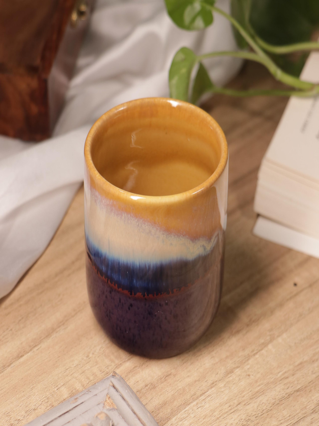 Rare Planet Navy Blue & Beige 2 Pieces Printed Ceramic Glossy Mugs