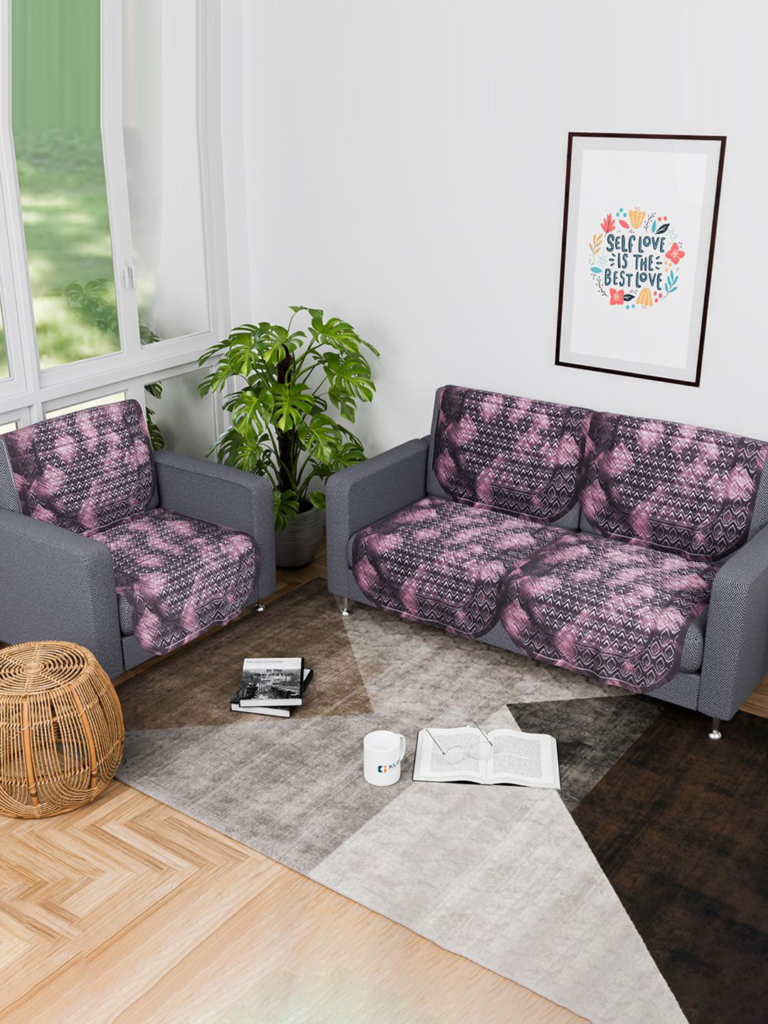 Kuber Industries Brown & Purple 6 Pieces Printed Cotton 3 Seater Sofa Cover