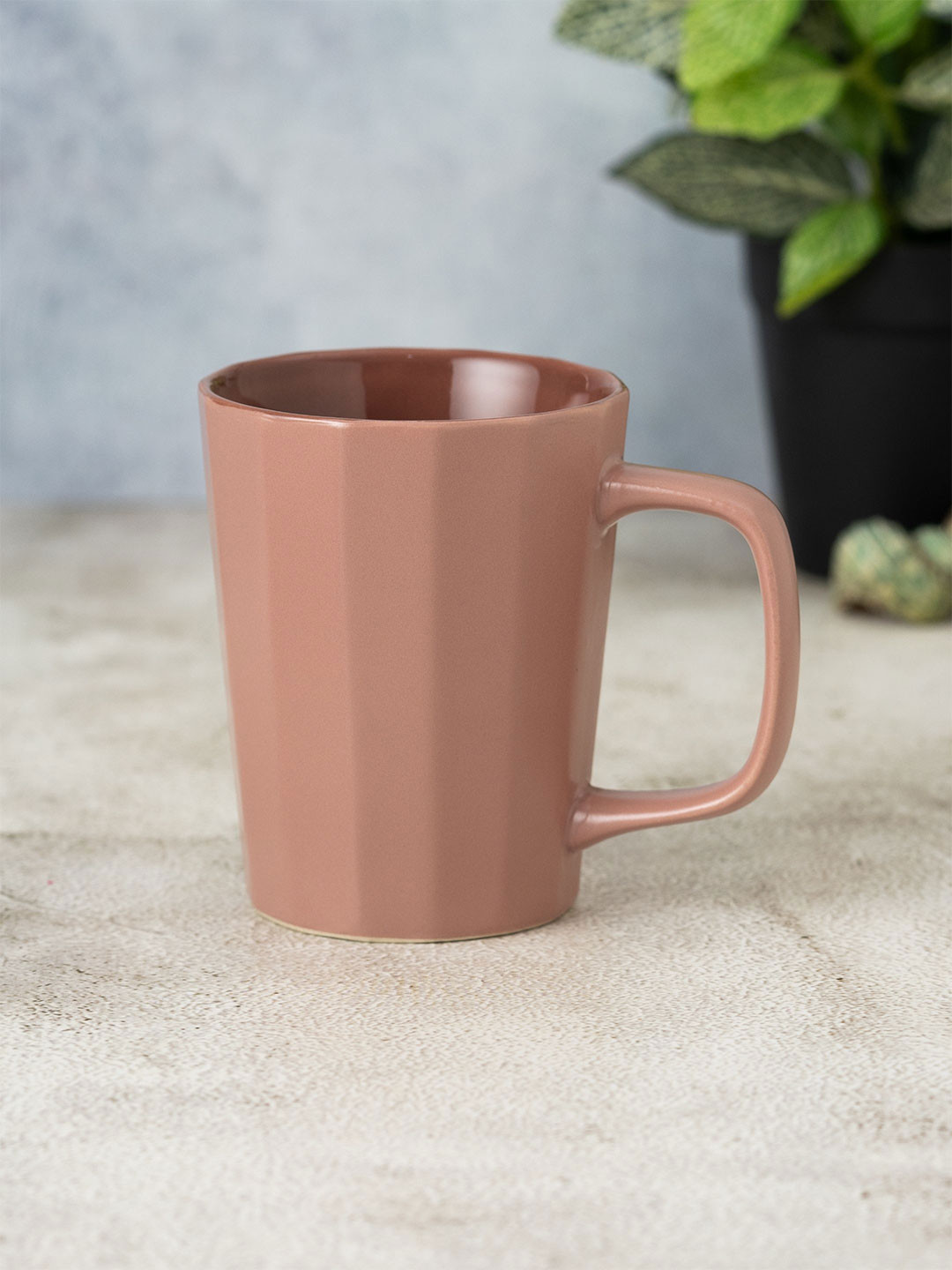 CLAY CRAFT Marshmallow Brook Pink Textured Ceramic Microwave Safe Mug-320ml