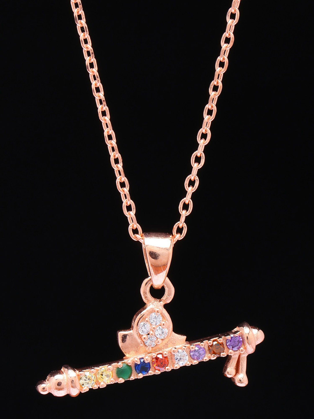 Exotic India Sterling Silver Murli Pendant with Round Shape Multi Gemstone