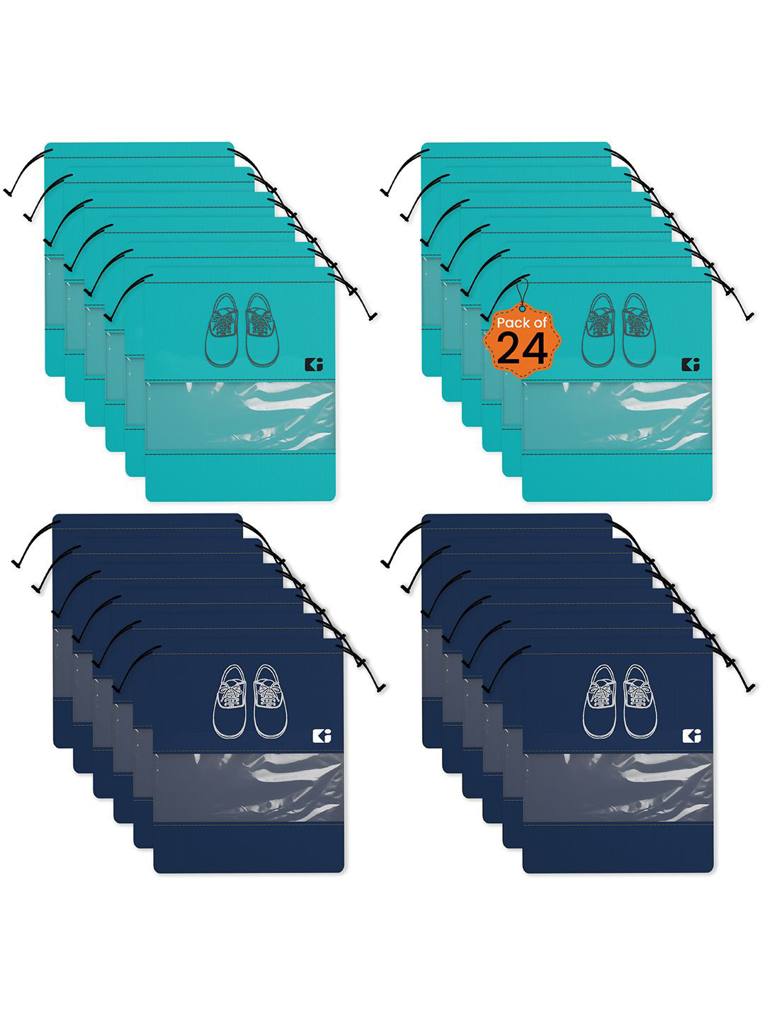 Kuber Industries Navy Blue & Green Pack Of 24 Printed Non-Woven Fabric Shoe Cover Bags