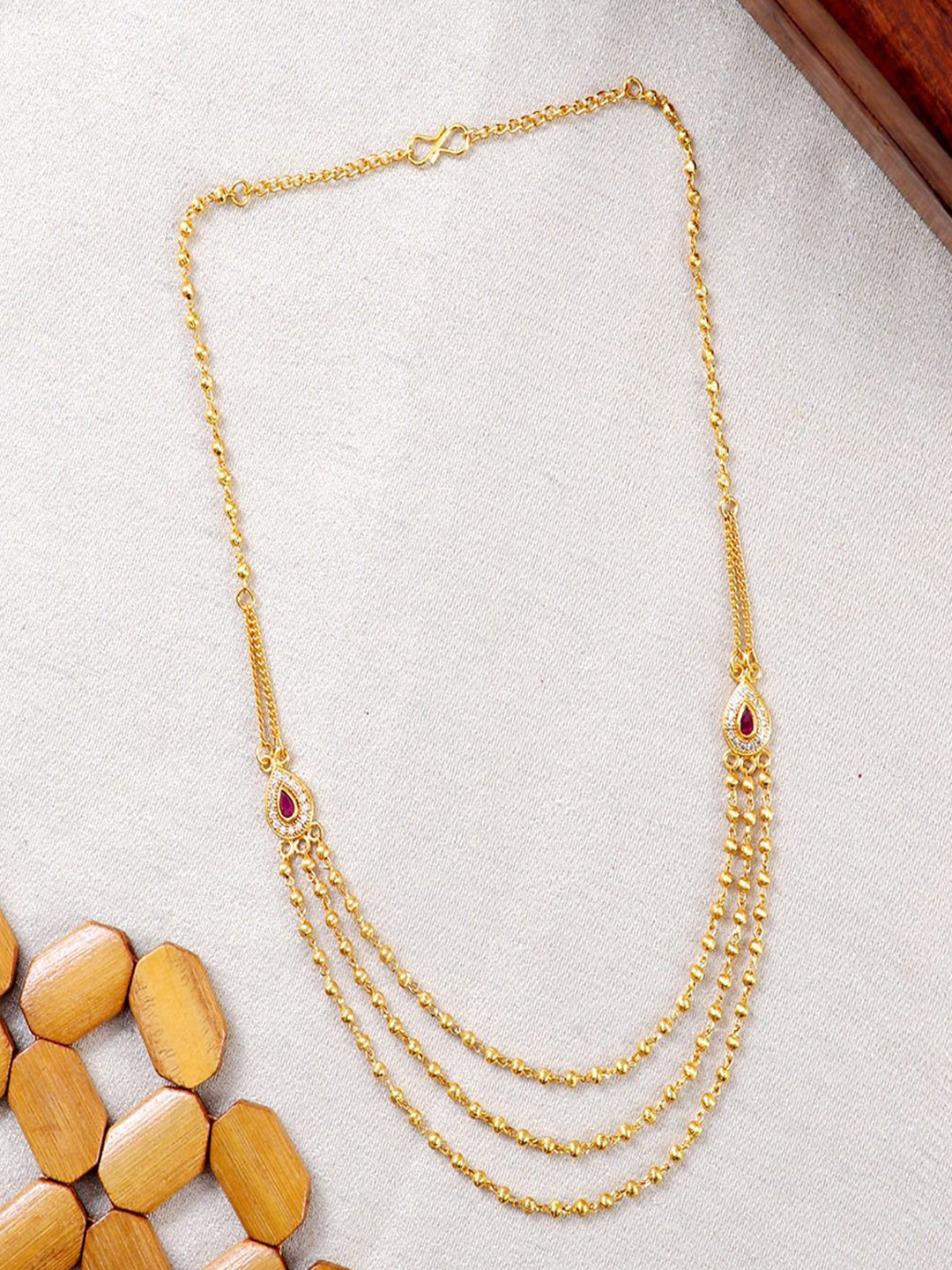 Sangria Gold-Plated Ruby & Kundan Studded Layered Necklace