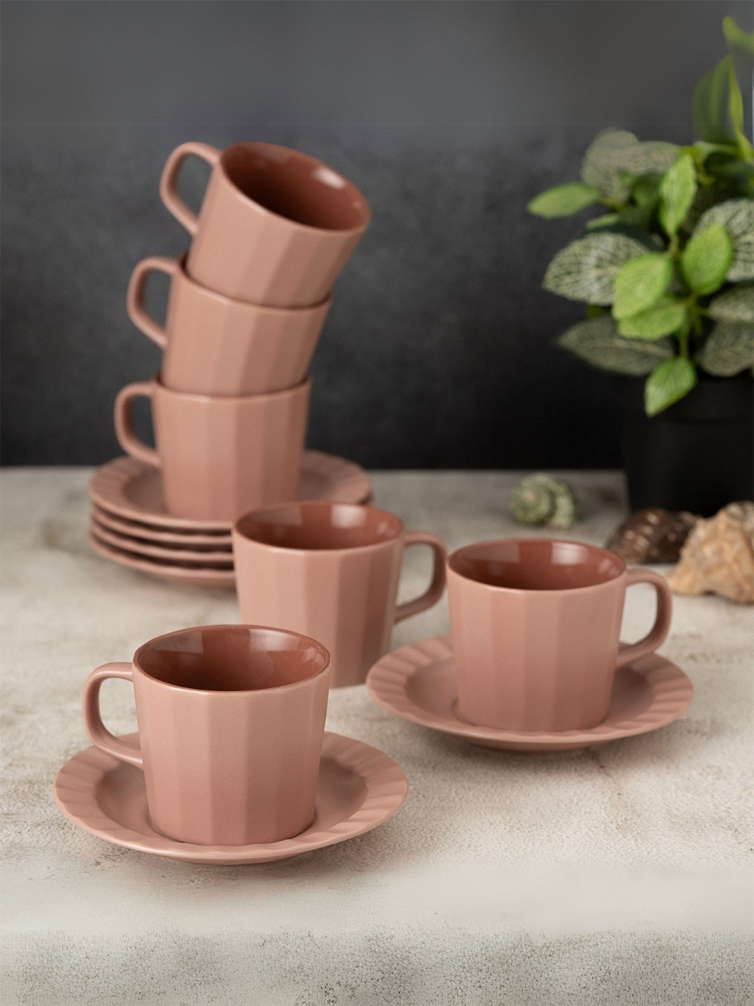 Clay Craft Fine Ceramic Armada Lilac Cups & Saucer, Set Of 12, Cups For Tea & Coffee