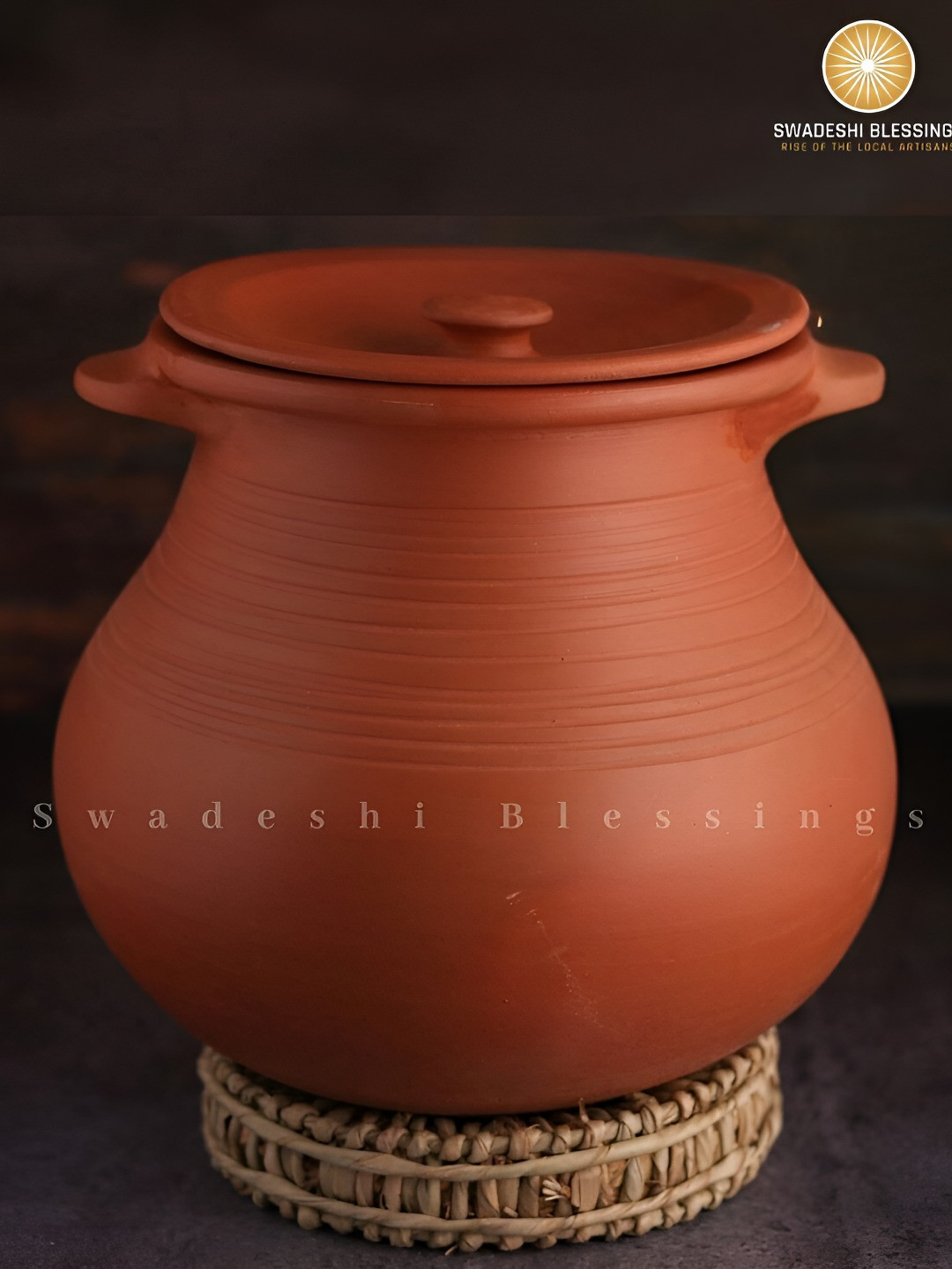 Swadeshi Blessings Red Unglazed Clay Pot for Cooking with Lid 2L