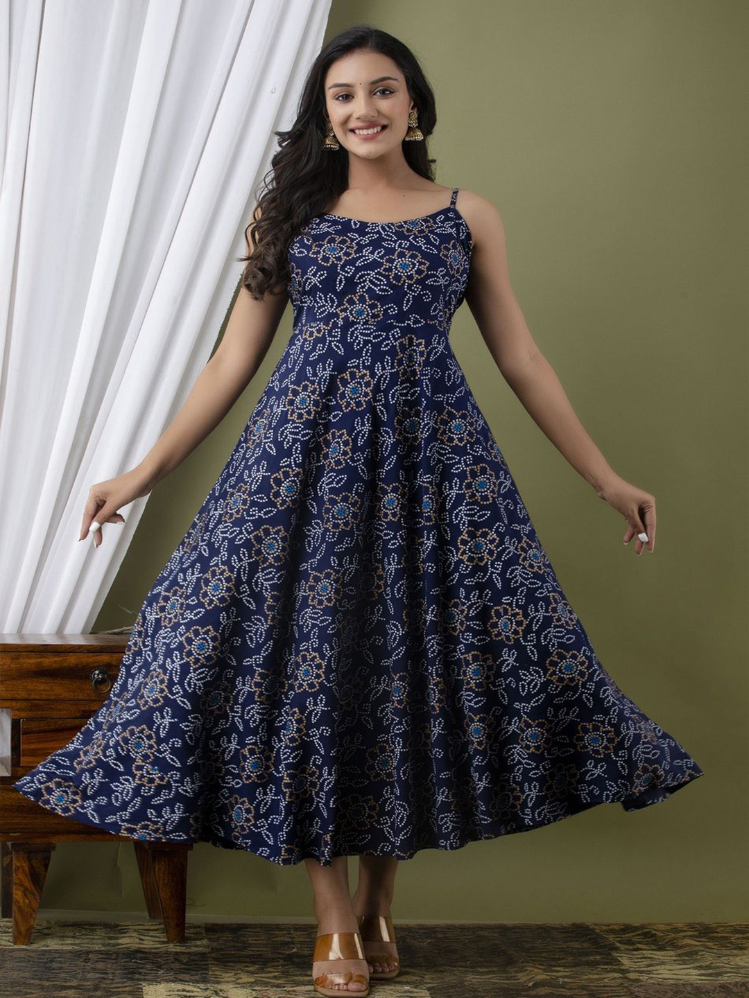 Demirner Floral Print Fit & Flare Midi Dress