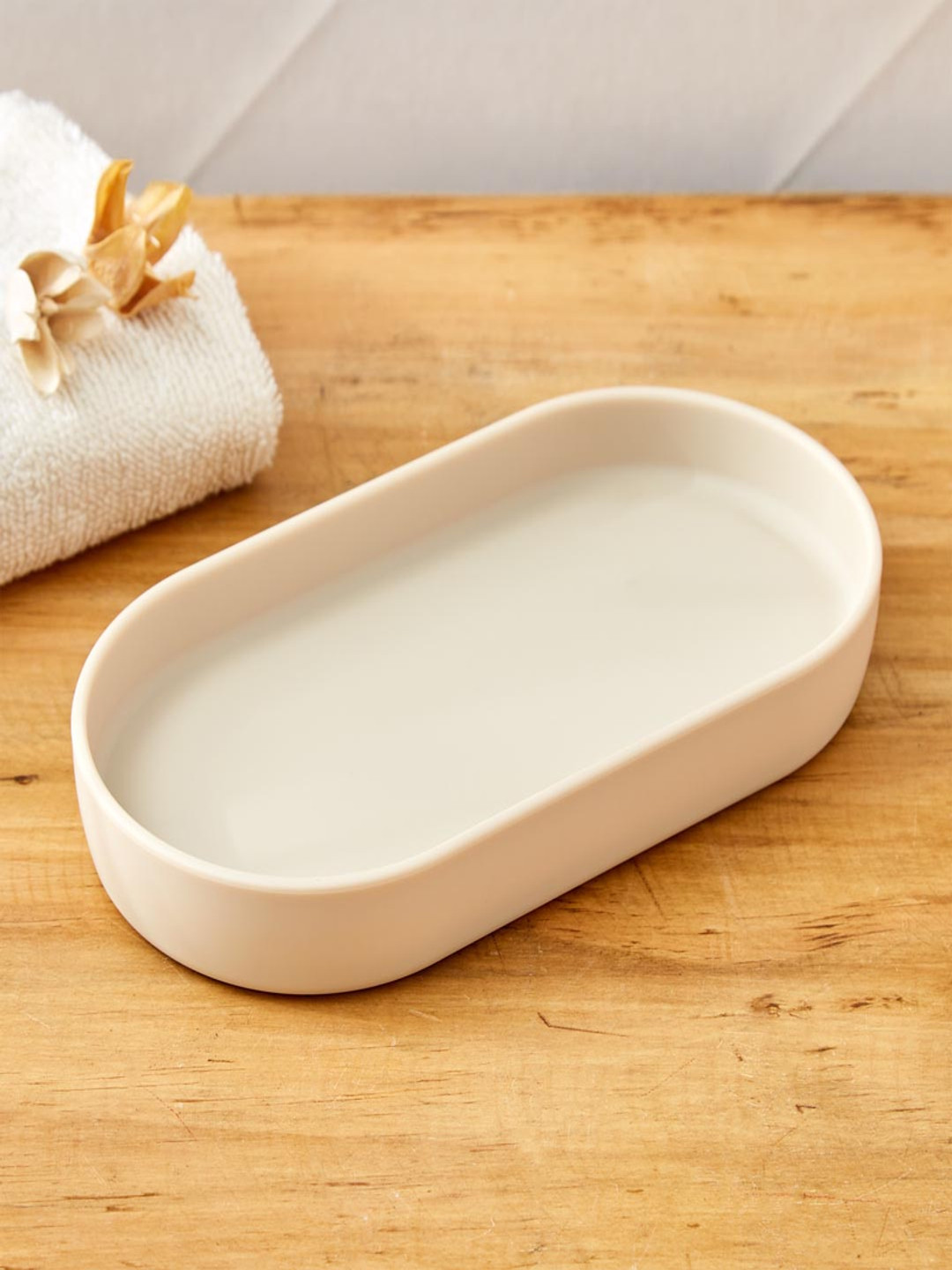 Home Centre Jumbo Beige Textured Matte Bath Accessories Set