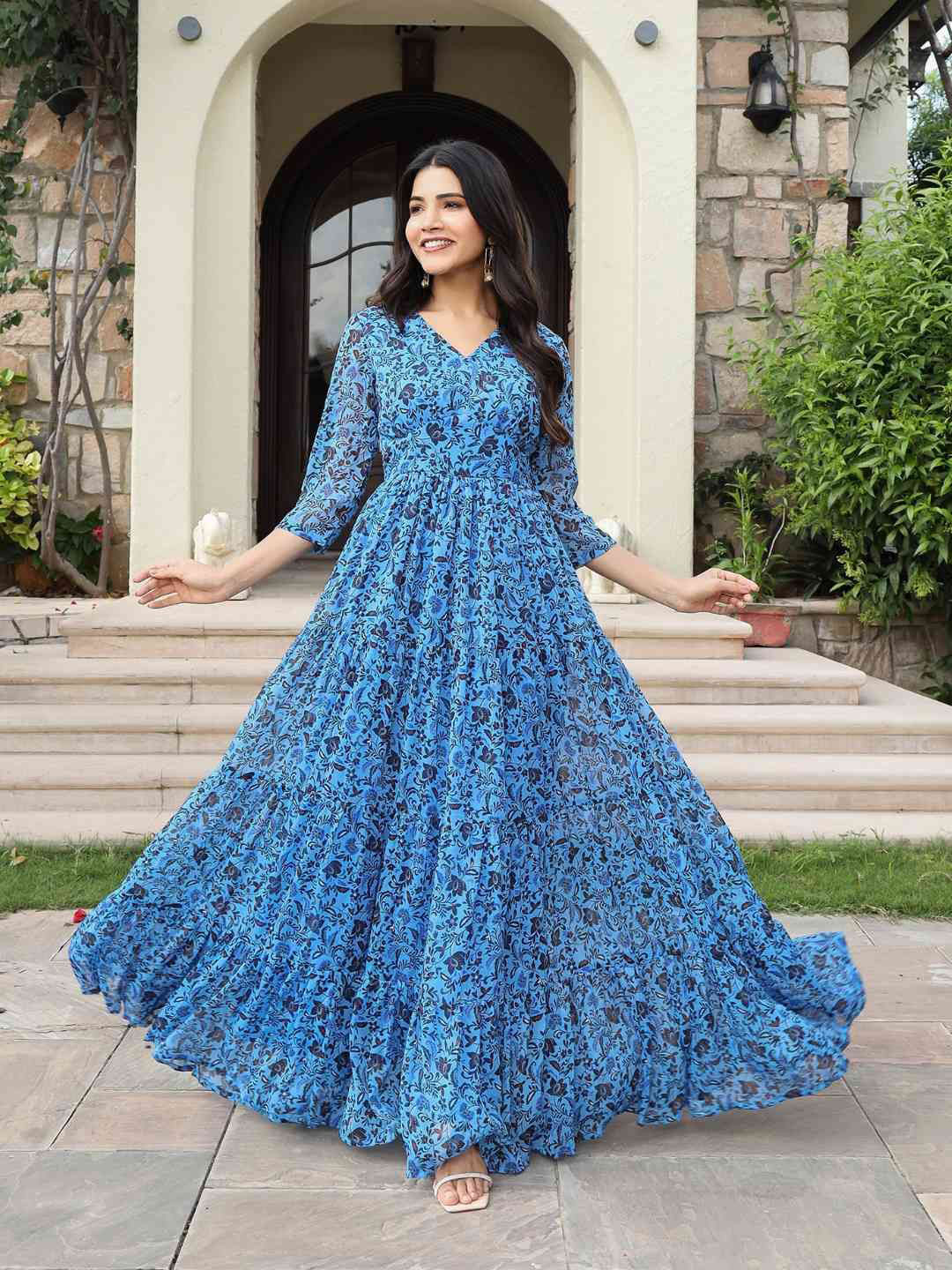 NOUN Women Floral Print V-Neck Maxi Dress