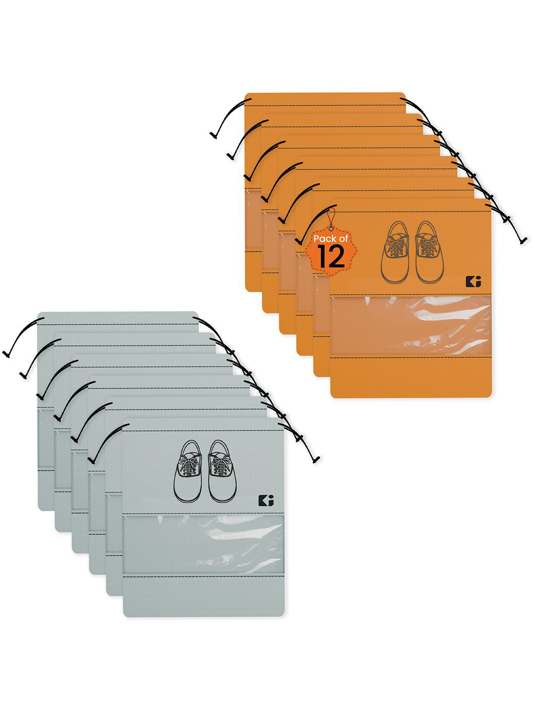 Kuber Industries Grey & Orange 12 Pieces Regular Travel Shoes Organisers