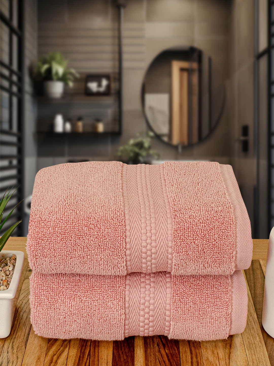 Myntra Elegant Homes 2-Pcs Peach 600 GSM Cotton HandTowels