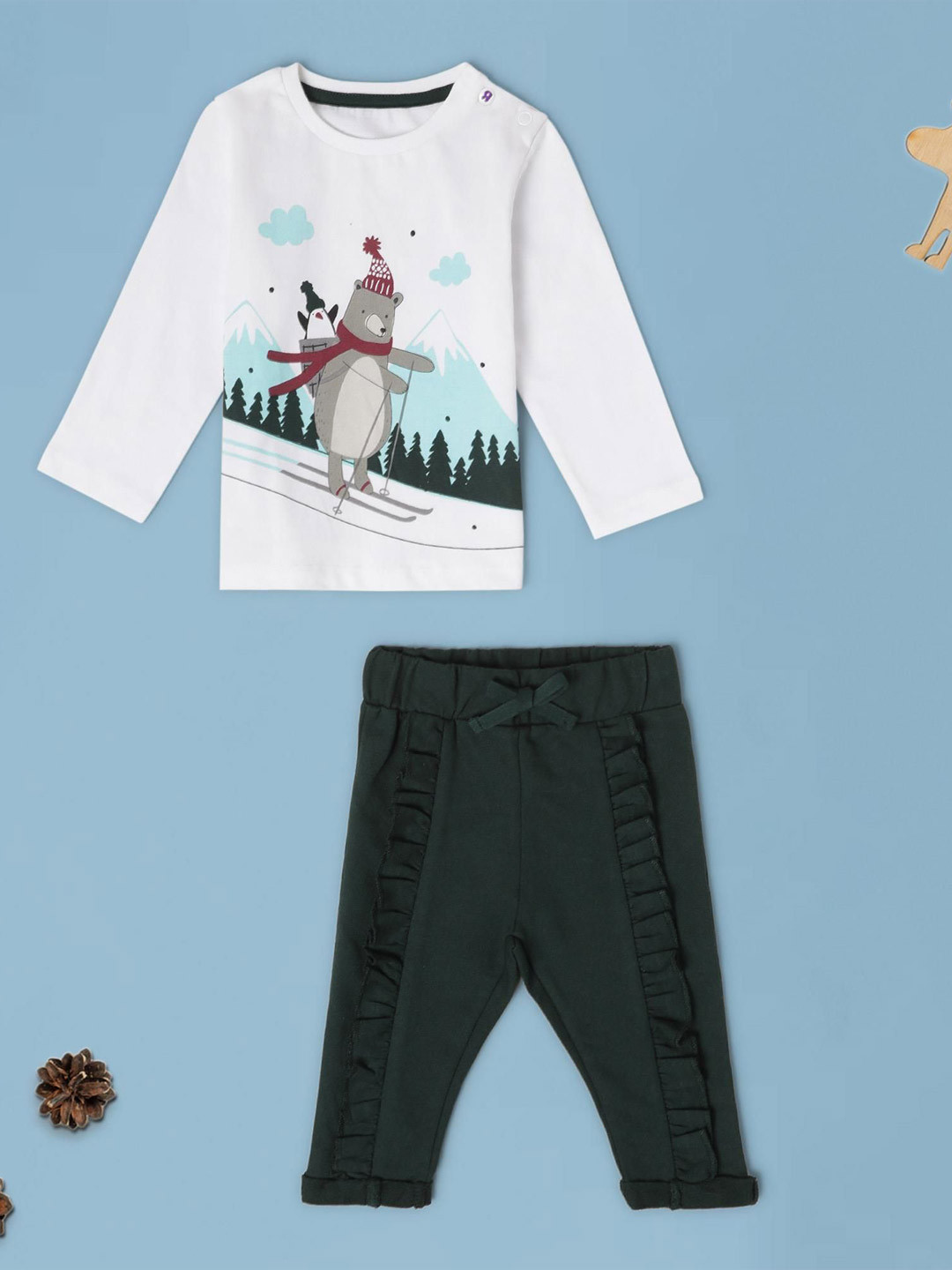 Babies R Us Girls Floral Printed Pure Cotton Round Neck Sweatshirt And Joggers