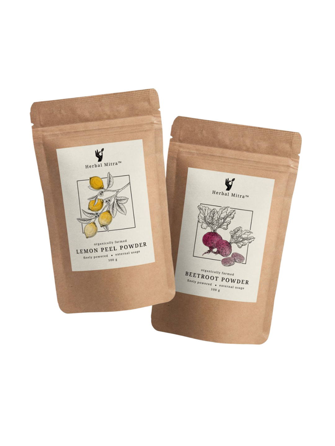 Herbal Mitra Set Of 2 Natural & Pure Lemon Peel & Beetroot Powder Face Pack - 100 g Each