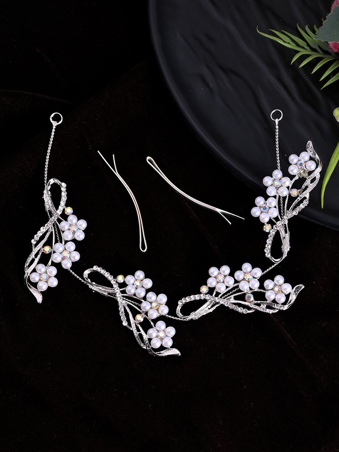 Silvermerc Designs Pearl and Crystal Floral Bridal Hair