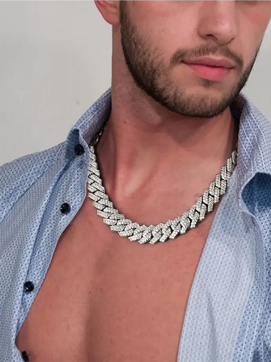Crazy Fashion Men's Silver-Plated Cubic Zirconia Studded Hip Hop Chain