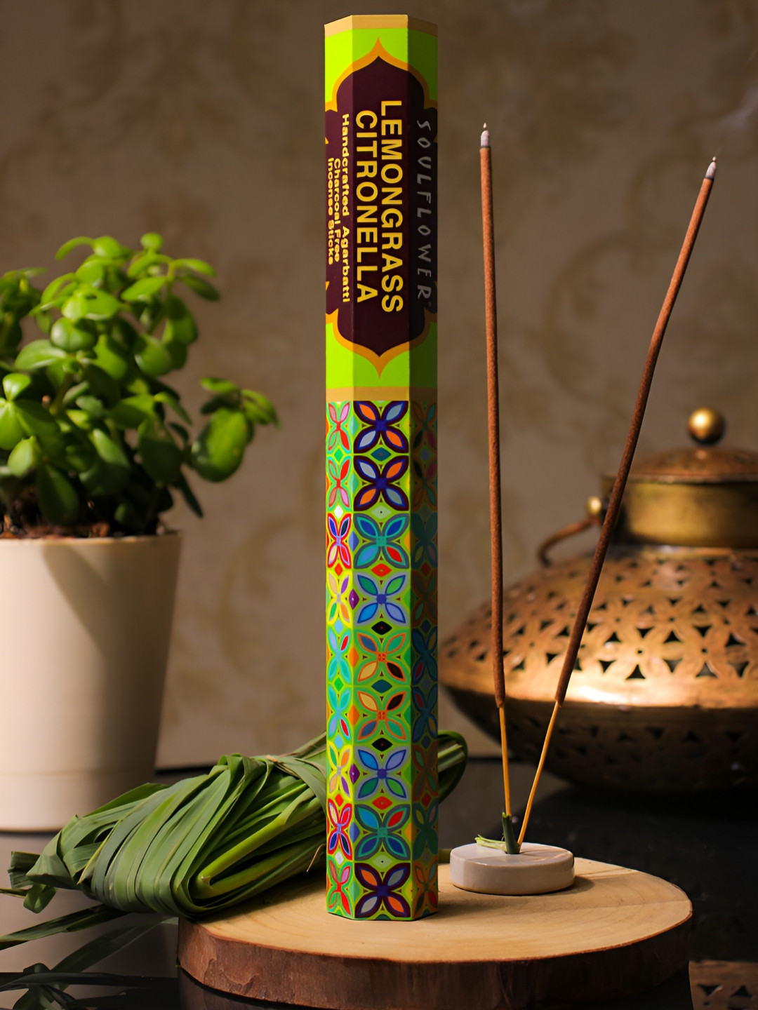 Soulflower Yellow Lemongrass Citronella Luxury Agarbattis - 20 Sticks