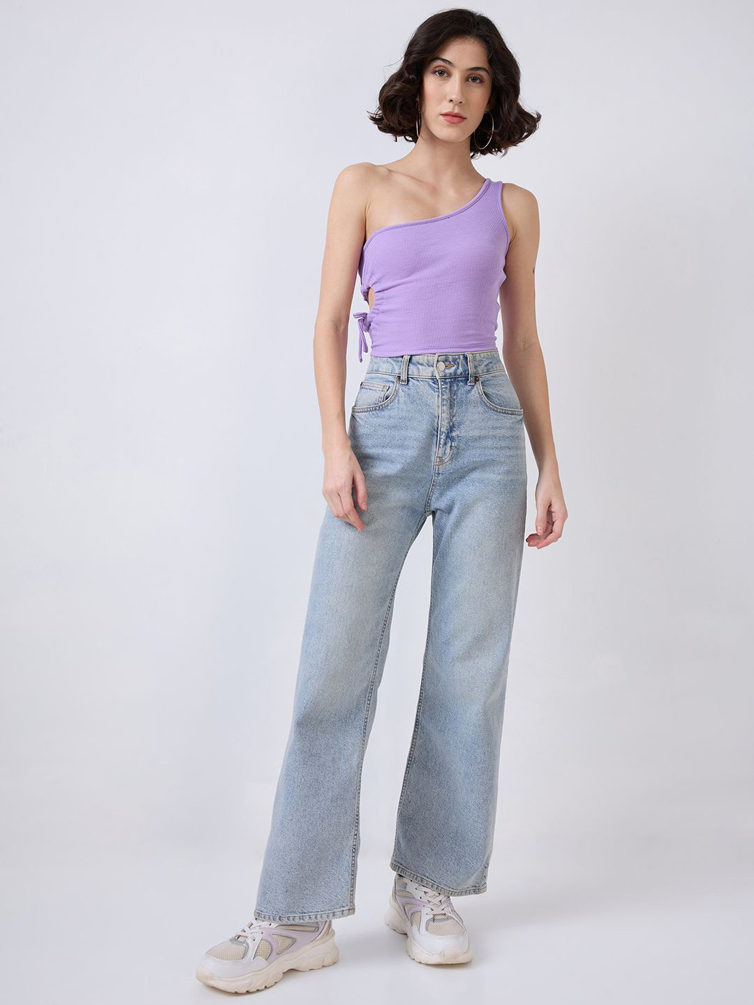 Lavender One Shoulder Ribbed Crop Top