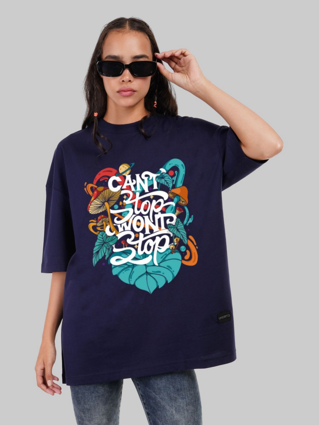 Underrated Club Women Bio Finish Graphic Printed Round Neck Cotton Oversized T-shirt
