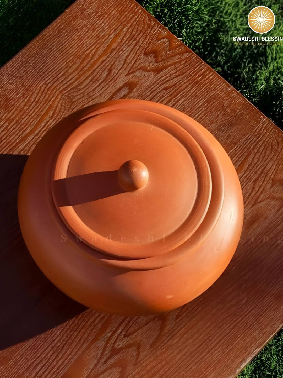 Swadeshi Blessings Red Unglazed Clay Biryani Handi with Lid 5L