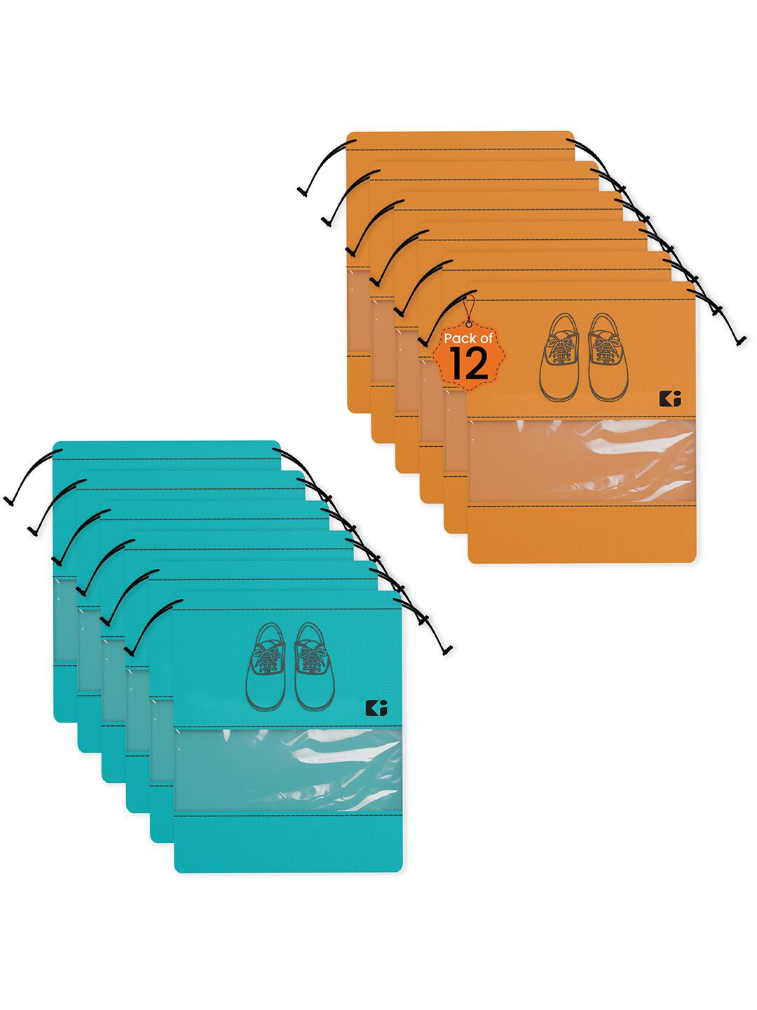 Kuber Industries Green Pack of 12 Printed Non-woven Shoe Cover Bag for Travel