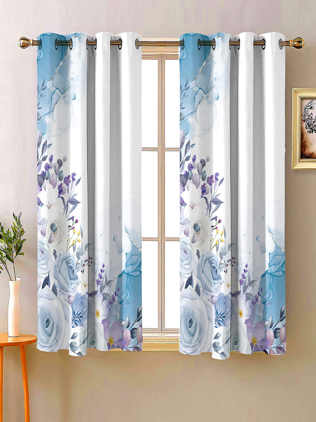 Steve & Anderson Bliss Turquoise Blue And White 2 Pieces Printed Window Curtain (5 Feet)