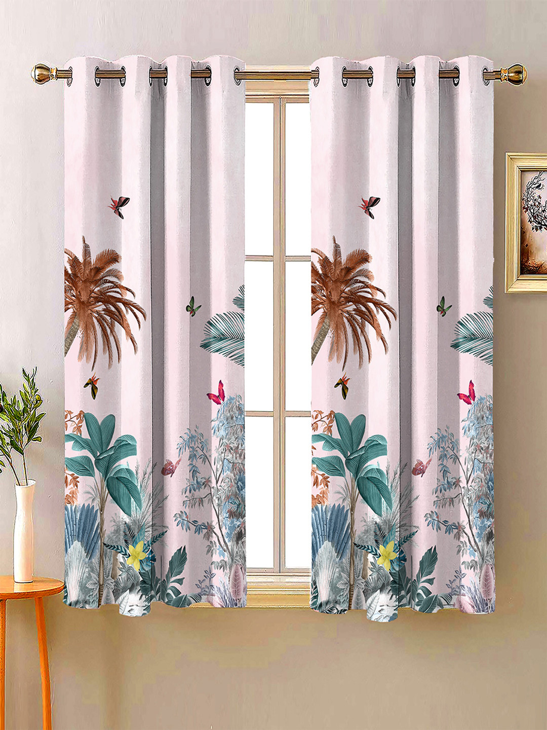 Steve & Anderson Jester Off White And Turquoise Blue 2 Peices Window Curtains (5 Feet)