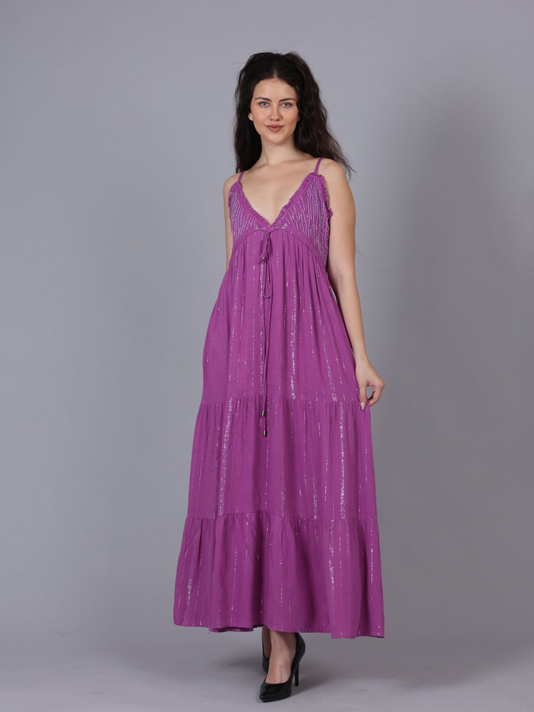 POPPIES LANE Luxury Purple Lurex Long Dress
