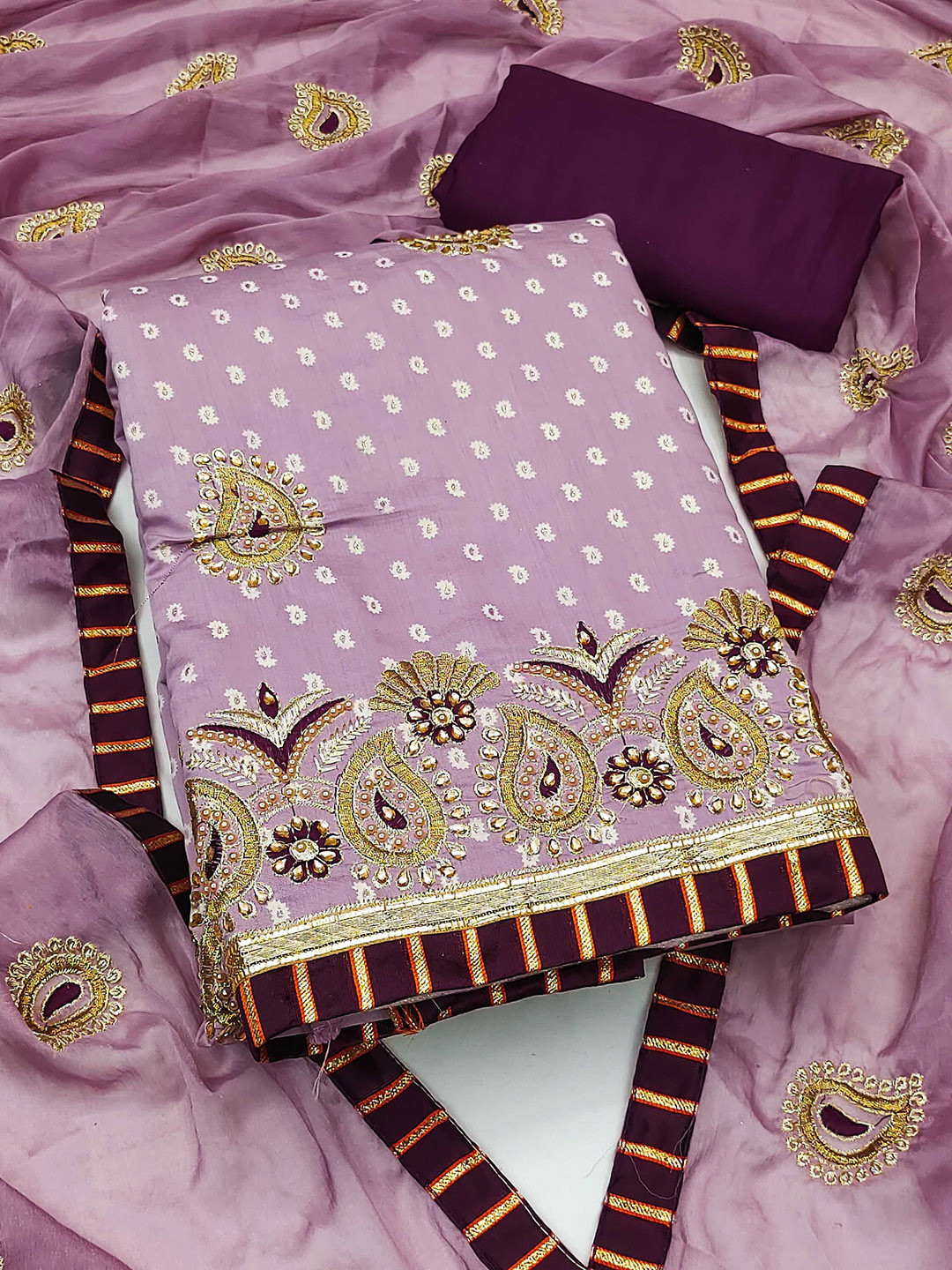 SAINOOR Floral Embroidered Beads & Stones Roman Cotton Semi-Stitched Dress Material