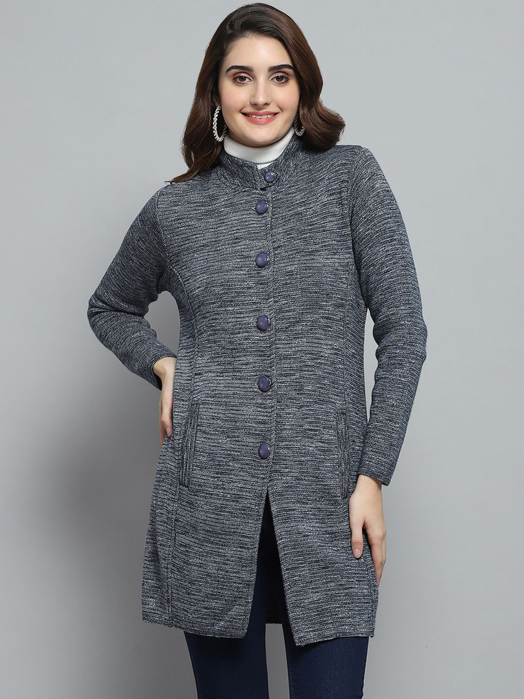 Monte Carlo Round Neck Full Sleeve Single-Breasted Knitted Coat