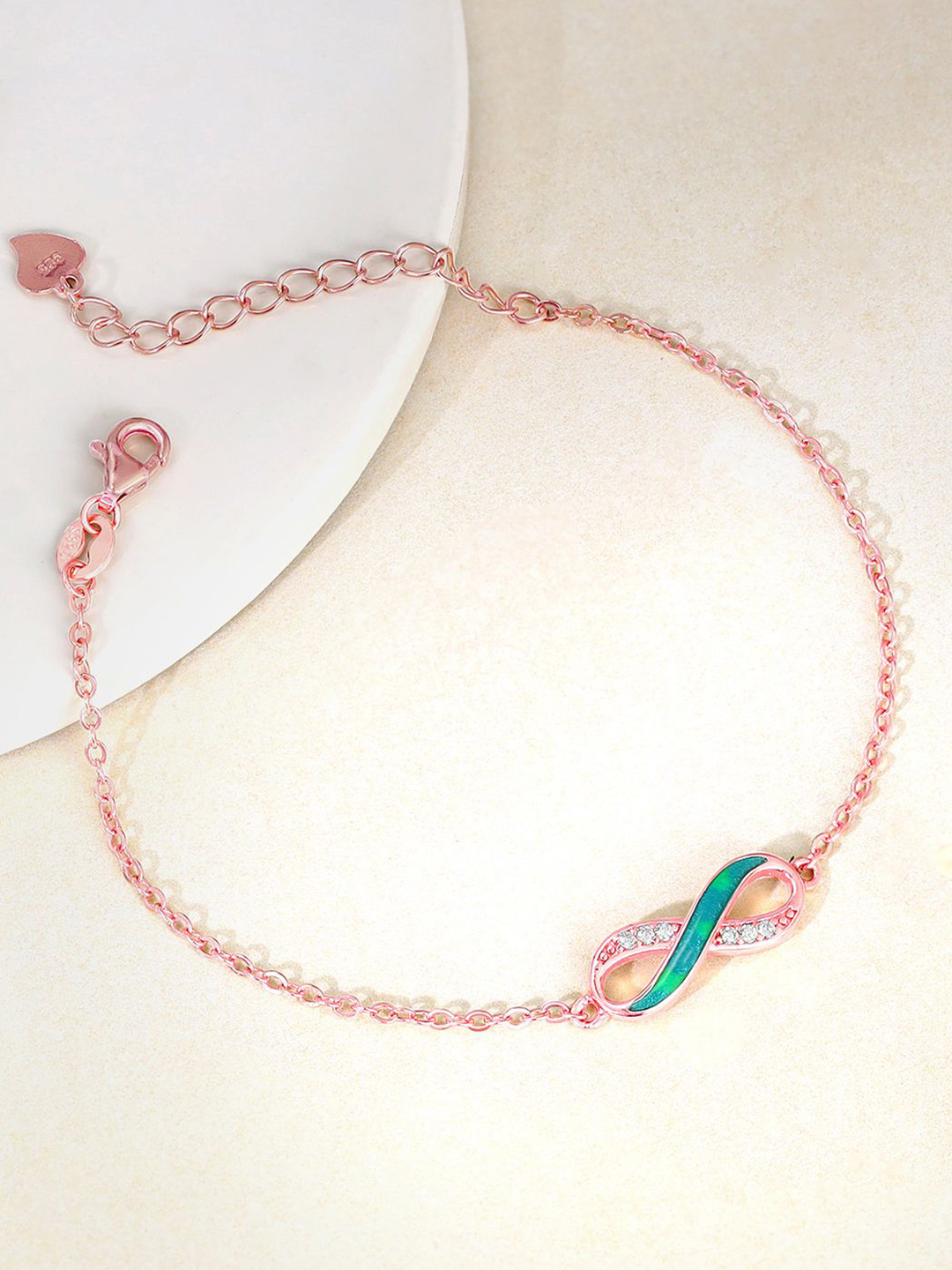 GIVA Women 925 Sterling Silver Rose Gold-Plated Artificial Stones Infinity Vibe Bracelet