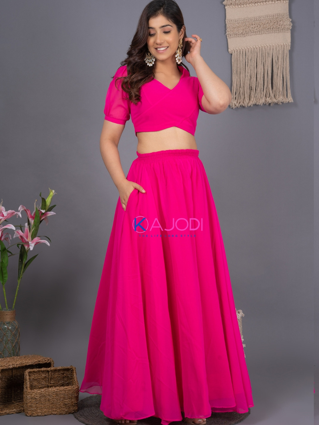 KAJODI Georgette V-Neck Top & Skirt