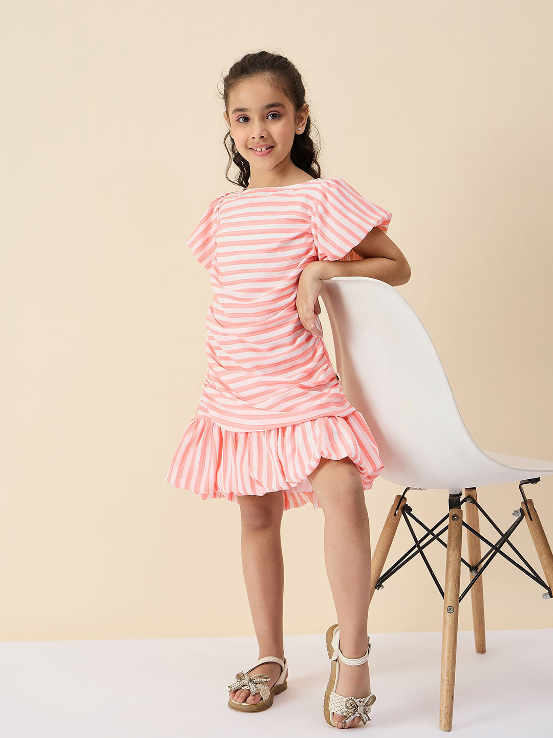 Stylo Bug Flared Sleeve Georgette A-Line Dress