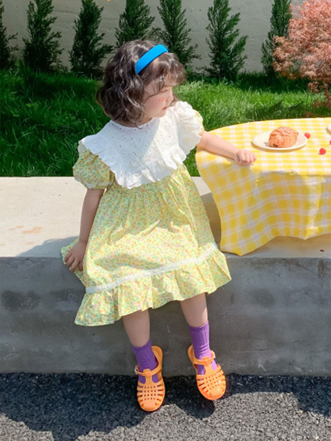 LULU & SKY Girl Floral Ditsy Print Ruffles Lace Schiffli Detail Fit & Flare Dress