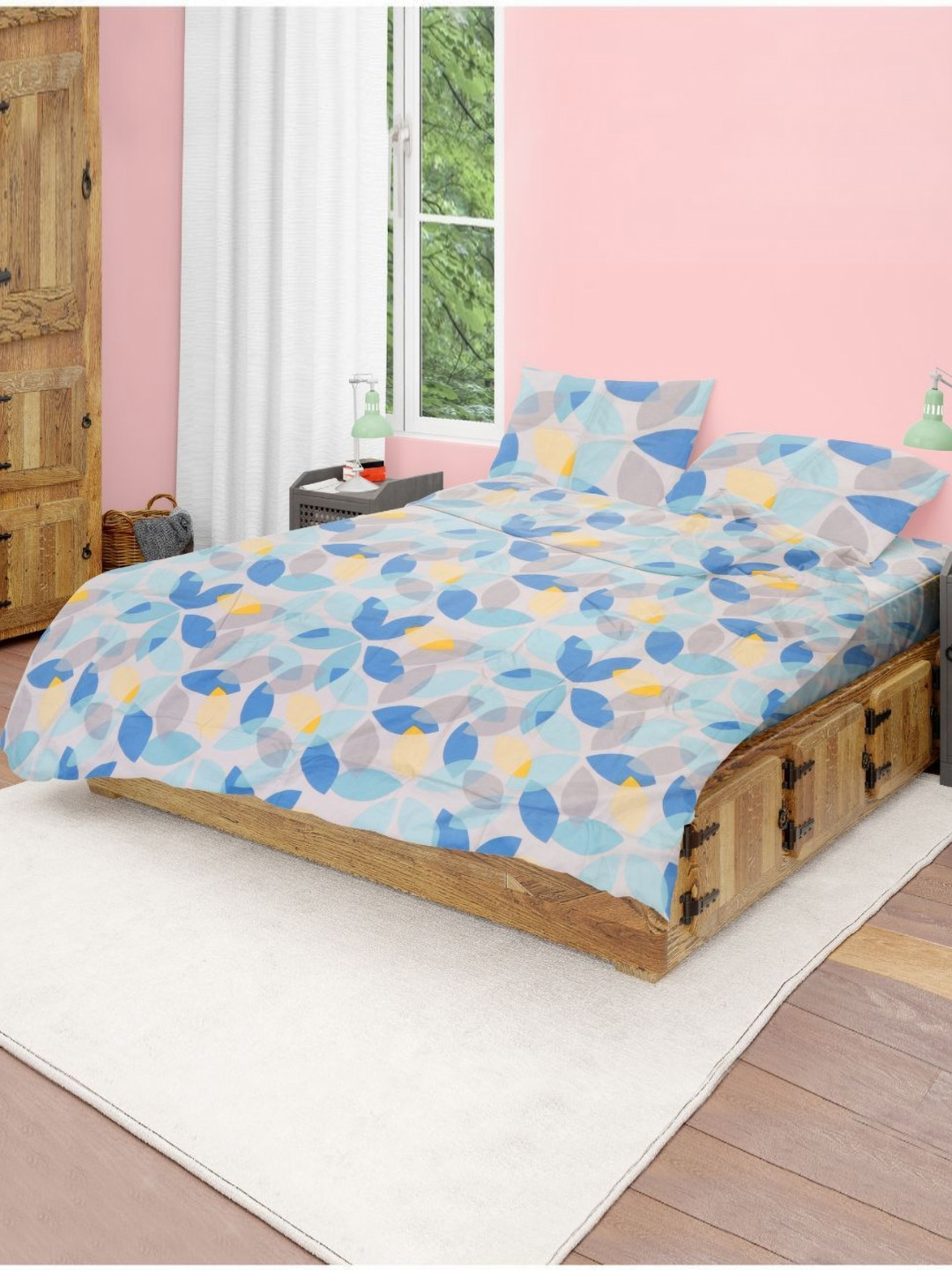 Crest Innovative Lives Blue Printed Microfiber 400 GSM AC Room Double Bed Comforter