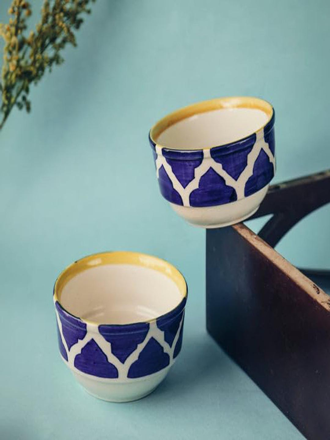 Rare Planet Blue & White 2 Pieces Ceramic Dishwasher and Microwave Safe Dip Bowl 180ml